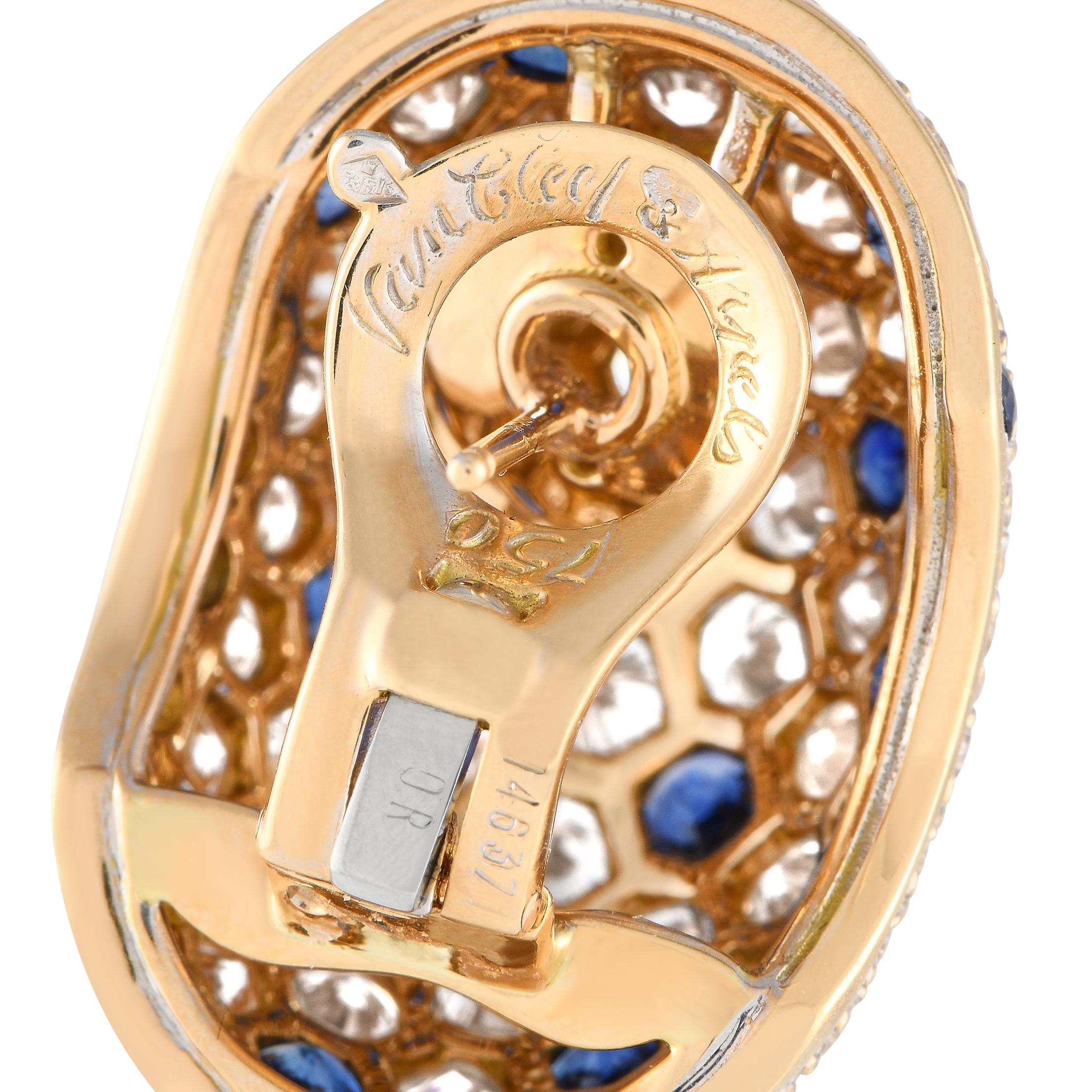 Van Cleef & Arpels Vintage Ohrringe aus 18 Karat Gelbgold mit 10,50 Karat Diamant und Saphir (Rundschliff)