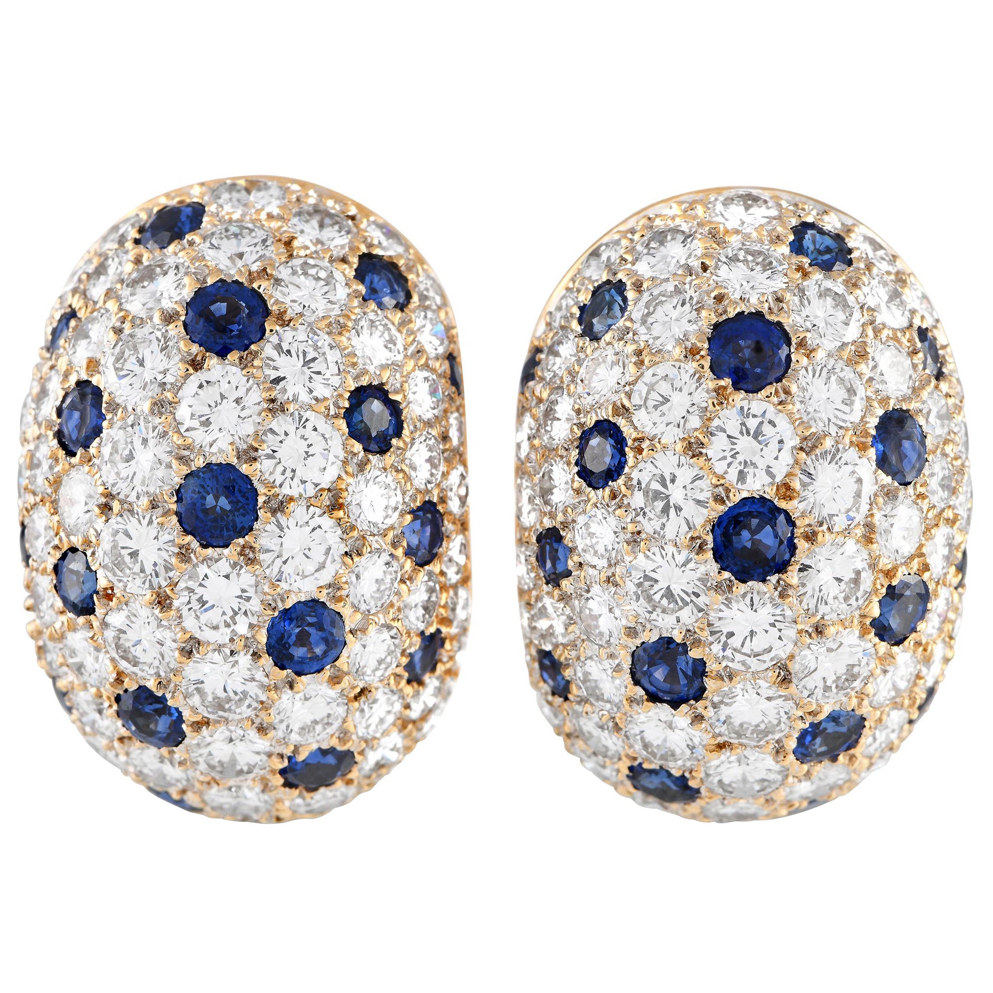 Van Cleef & Arpels Vintage Ohrringe aus 18 Karat Gelbgold mit 10,50 Karat Diamant und Saphir