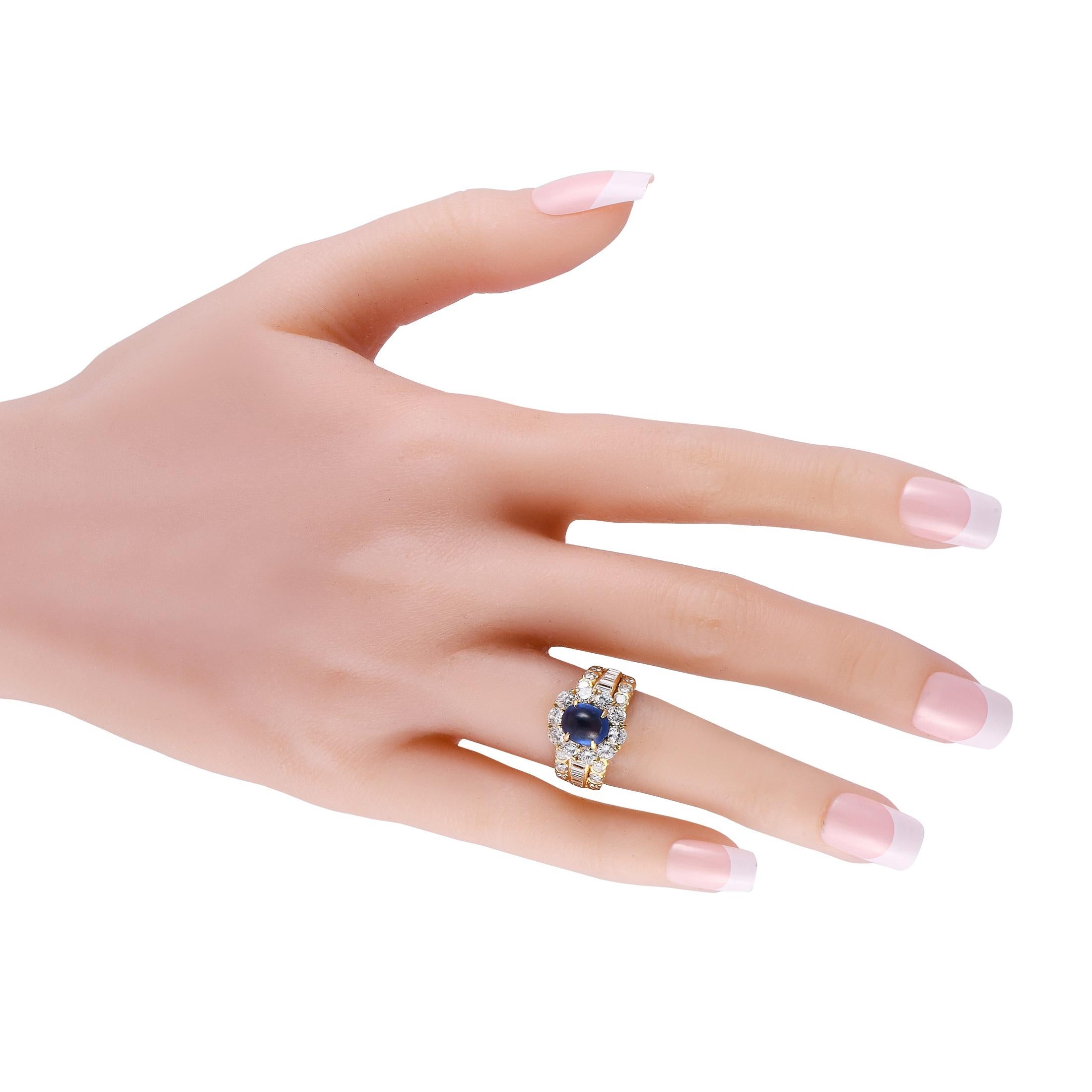 Van Cleef & Arpels Vintage Ring aus 18 Karat Gelbgold mit 1,66 Karat Diamant und Saphir (Gemischter Schliff)