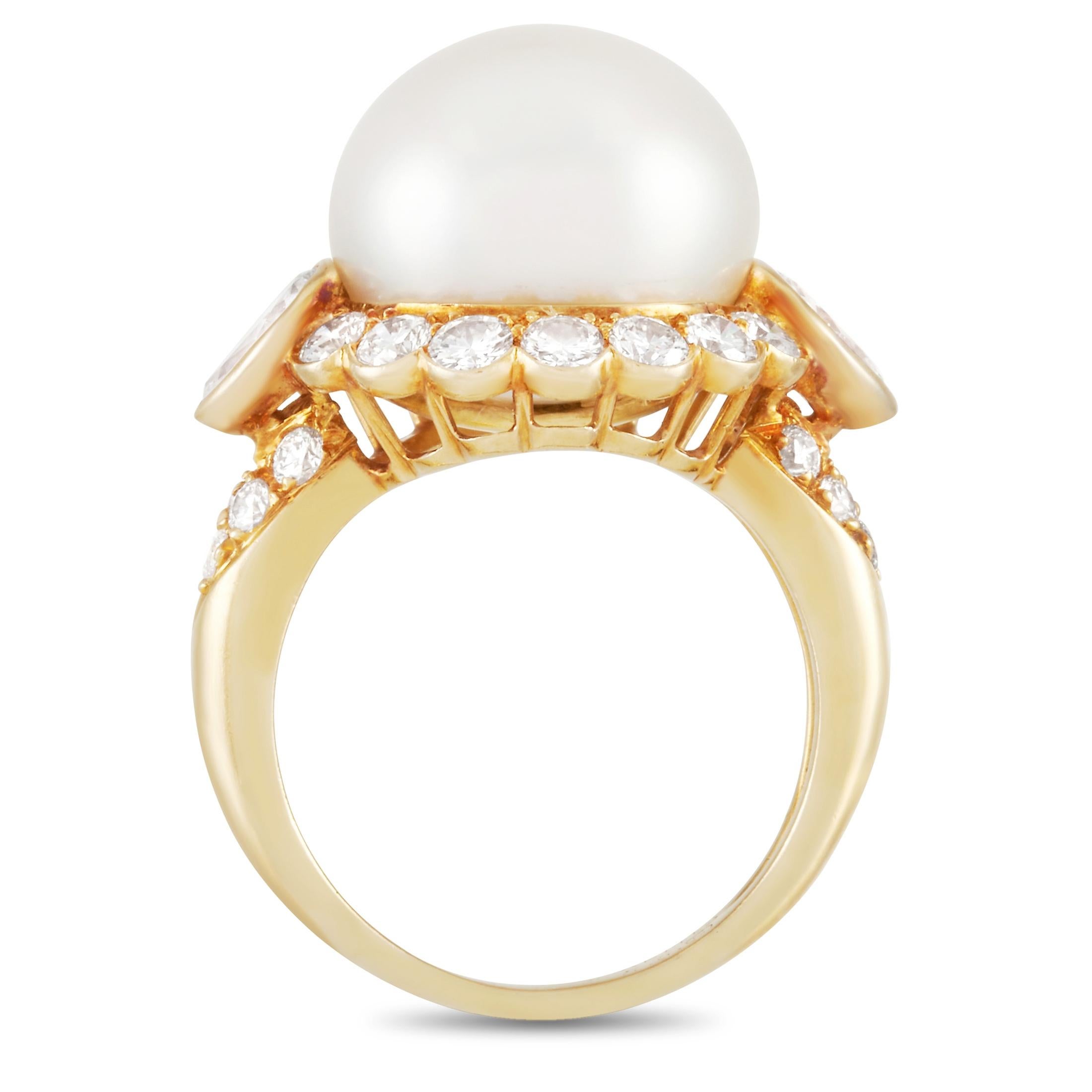 Van Cleef and Arpels Vintage 18k Yellow Gold 2 Ct Diamond and Pearl ...