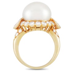 Van Cleef & Arpels Bague Vintage en or jaune 18k avec 2 Ct de diamants et perles