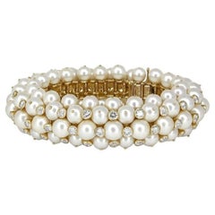 Van Cleef & Arpels Vintage 18K Yellow Gold Diamond and Cultured Pearl Bracelet
