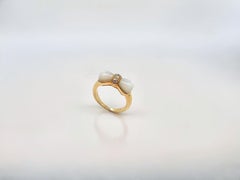Van Cleef & Arpels Vintage 18k Yellow Gold Diamond and White Coral Bow Ring