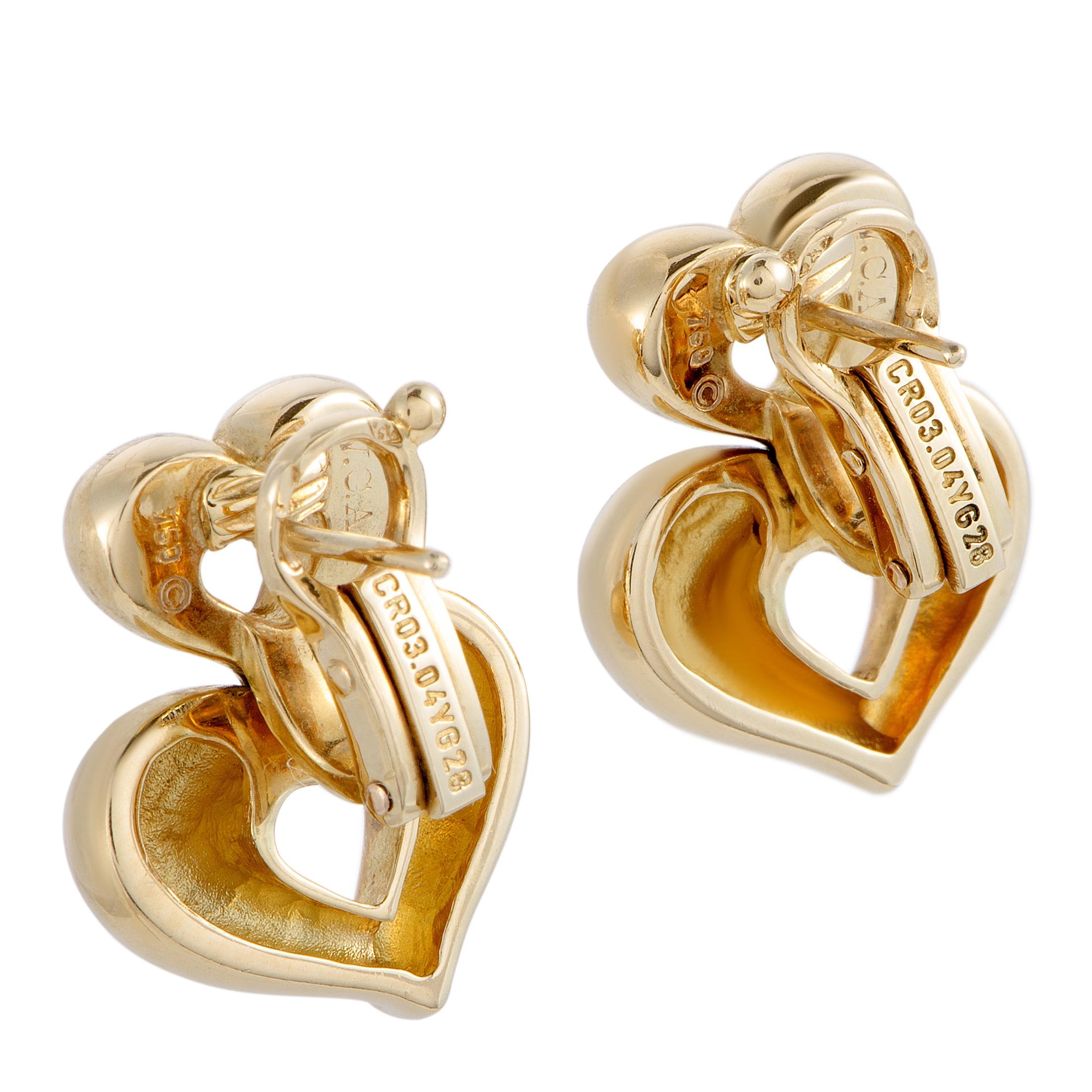 These vintage earrings from Van Cleef & Arpels are crafted from 18K yellow gold and each of the two weighs 8.7 grams, measuring 0.80” in length and 0.55” in width.
 
 The earrings are offered in estate condition and include the manufacturer’s box.