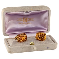 Van Cleef & Arpels Vintage 18k Gelbgold gerippte strukturierte Manschettenknöpfe mit Schachtel