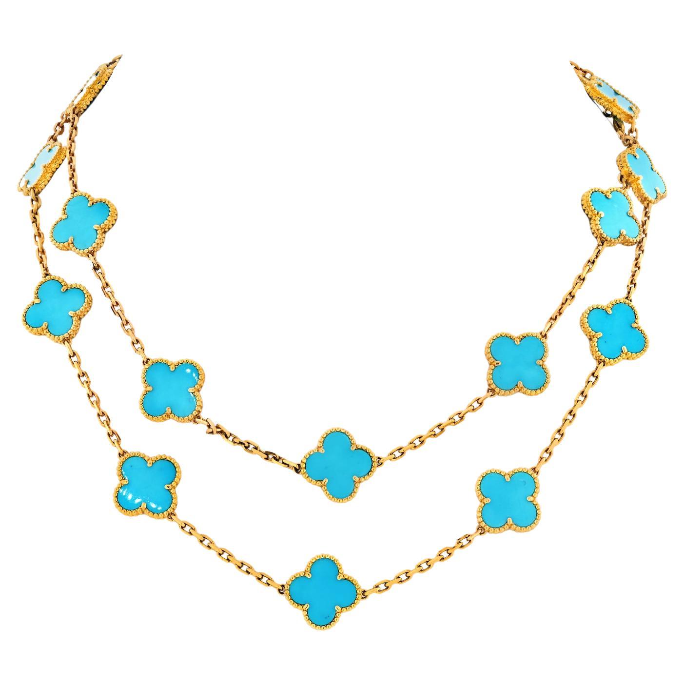Van Cleef 
Arpels Collana vintage in oro giallo 18k con motivo turchese Alhambra 20 in vendita