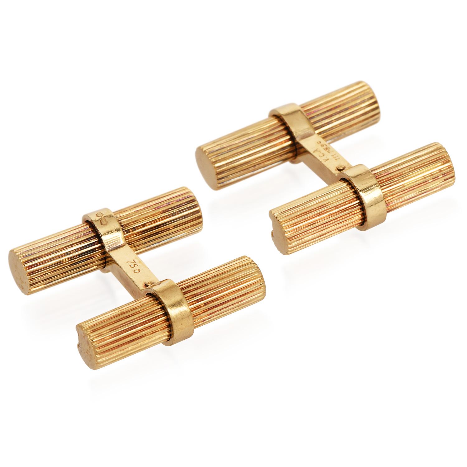 Van Cleef & Arpels Vintage 1970s Gerippte Fledermaus VCA Manschettenknöpfe - 18K Gelbgold Herren im Angebot