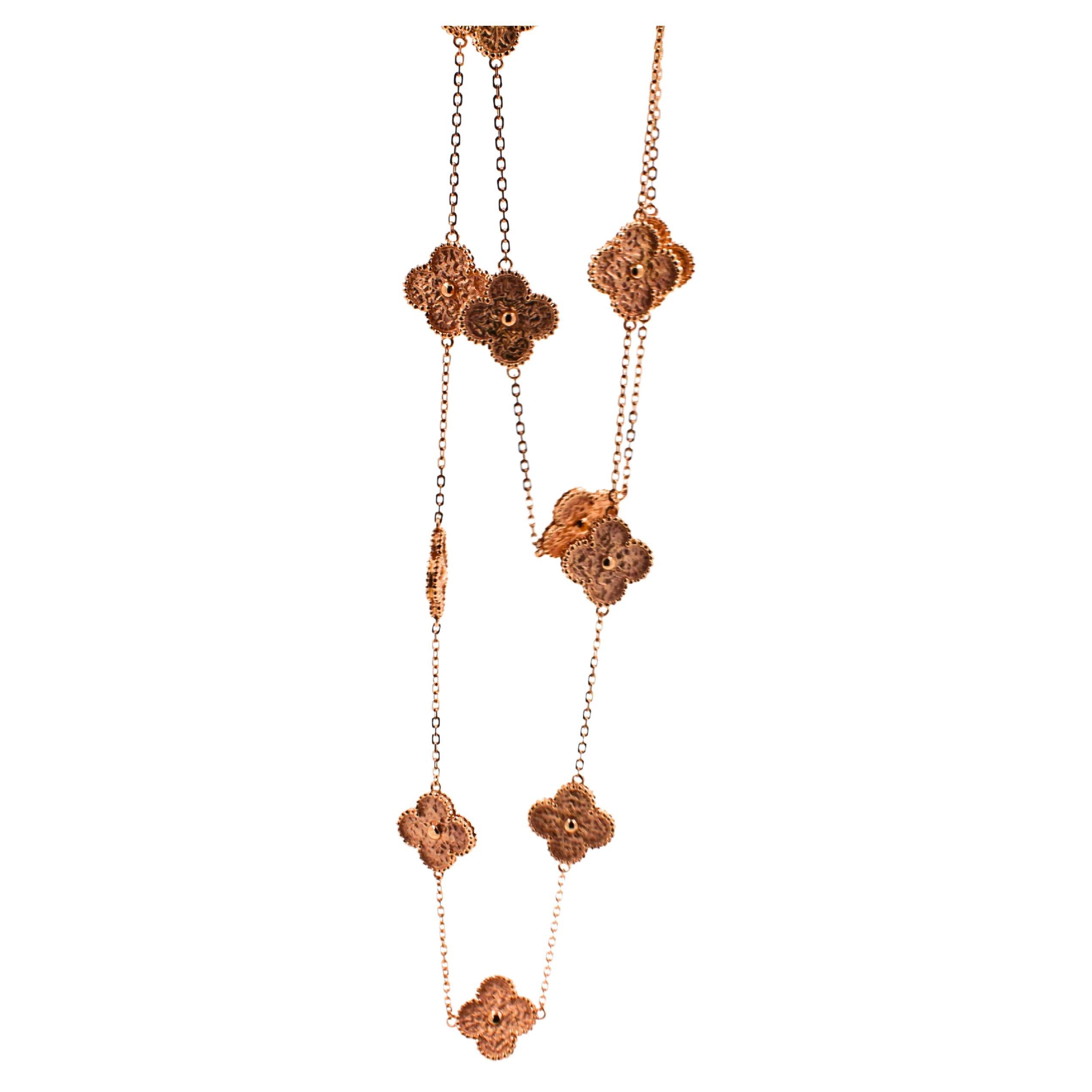 Van Cleef & Arpels Vintage 20 Clover Motif Alhambra 18 Karat Rose Gold Necklace 2