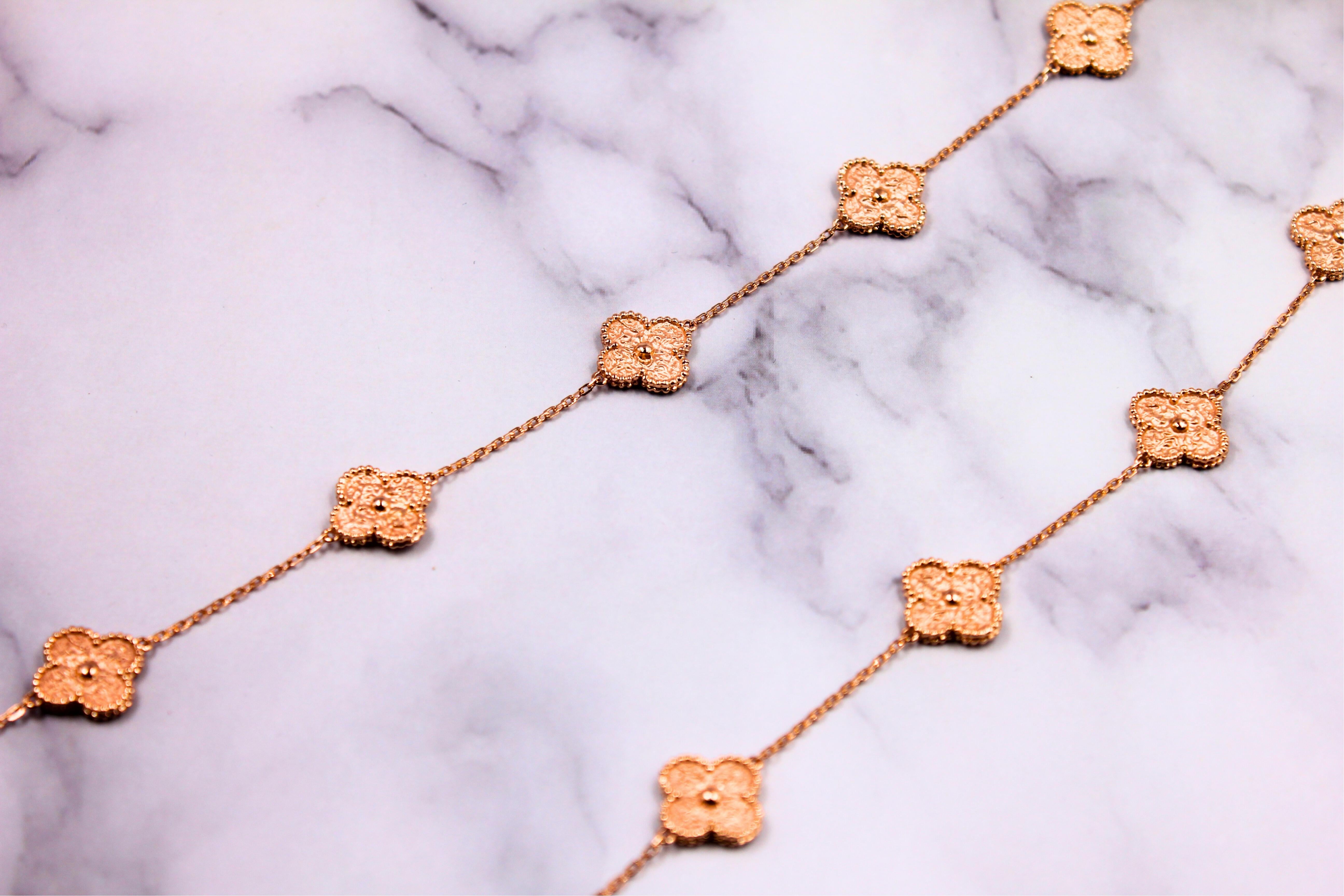 Van Cleef & Arpels Vintage 20 Clover Motif Alhambra 18 Karat Rose Gold Necklace 3