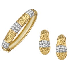 Van Cleef & Arpels Vintage 70s Gold and Diamond Bangle Bracelet and Earrings Set