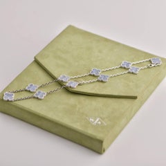 Van Cleef & Arpels Vintage Alhambra 10 Motif Chalcedony White Gold Necklace