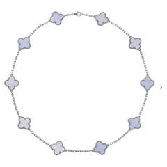 Van Cleef & Arpels Vintage Alhambra 10 Motif Chalcedony White Gold  Necklace