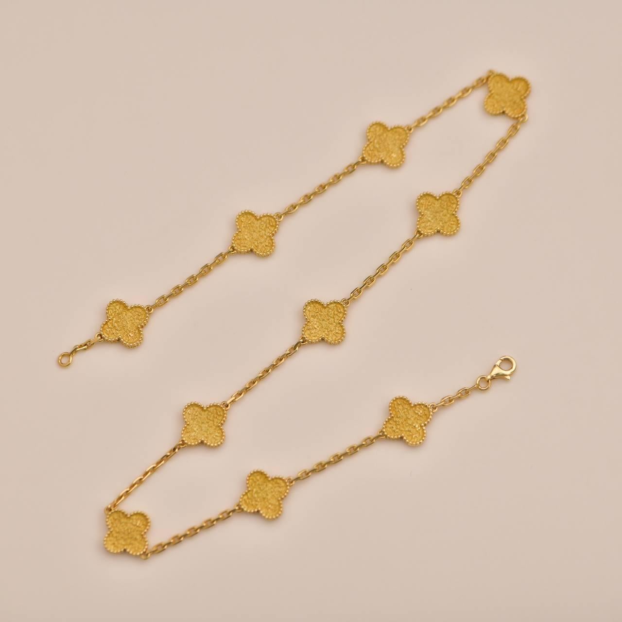 Brilliant Cut Van Cleef & Arpels Vintage Alhambra 10 Motif Diamond Yellow Gold Necklace