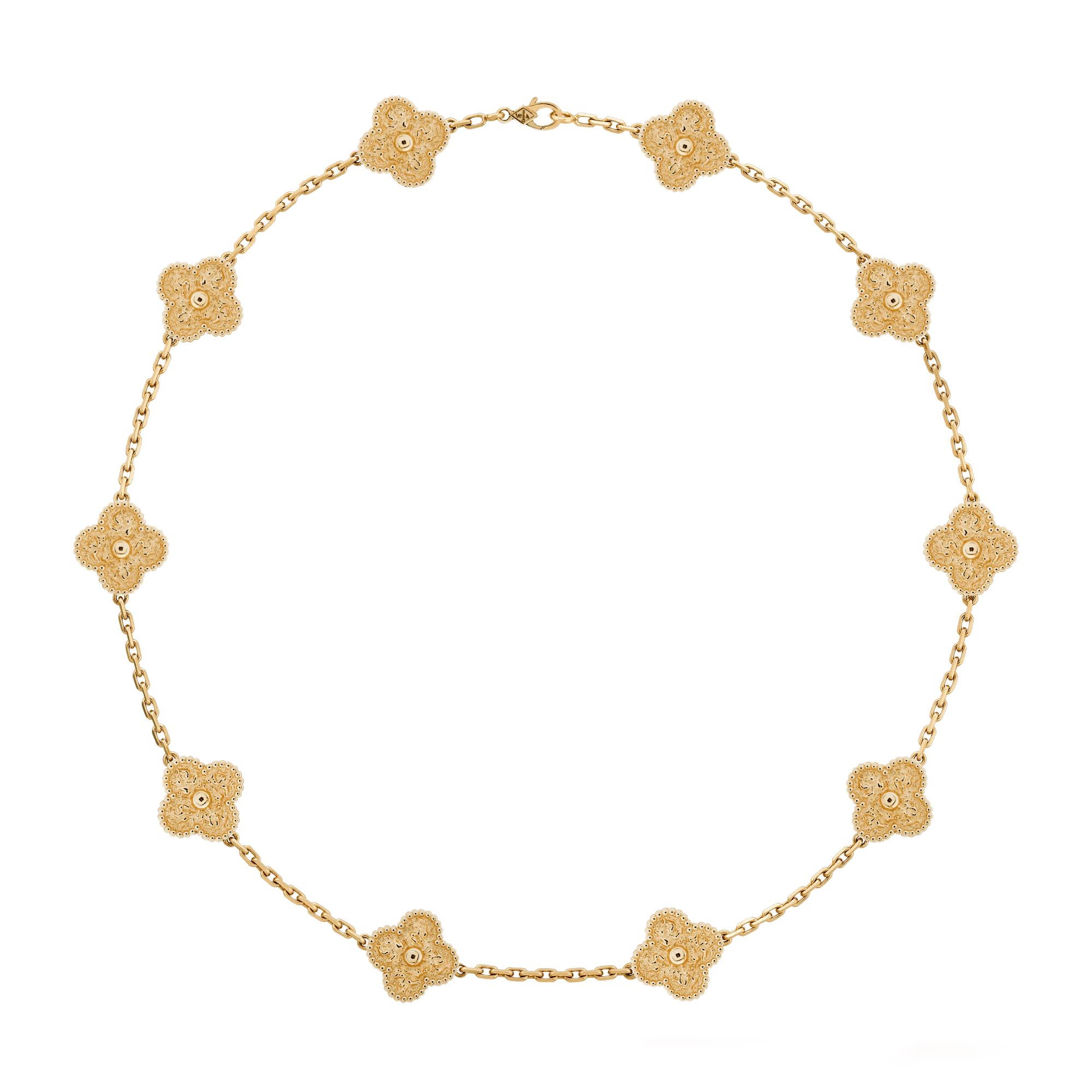 Van Cleef & Arpels Vintage Alhambra 10 Motif Gold Necklace In Excellent Condition In Bethesda, MD