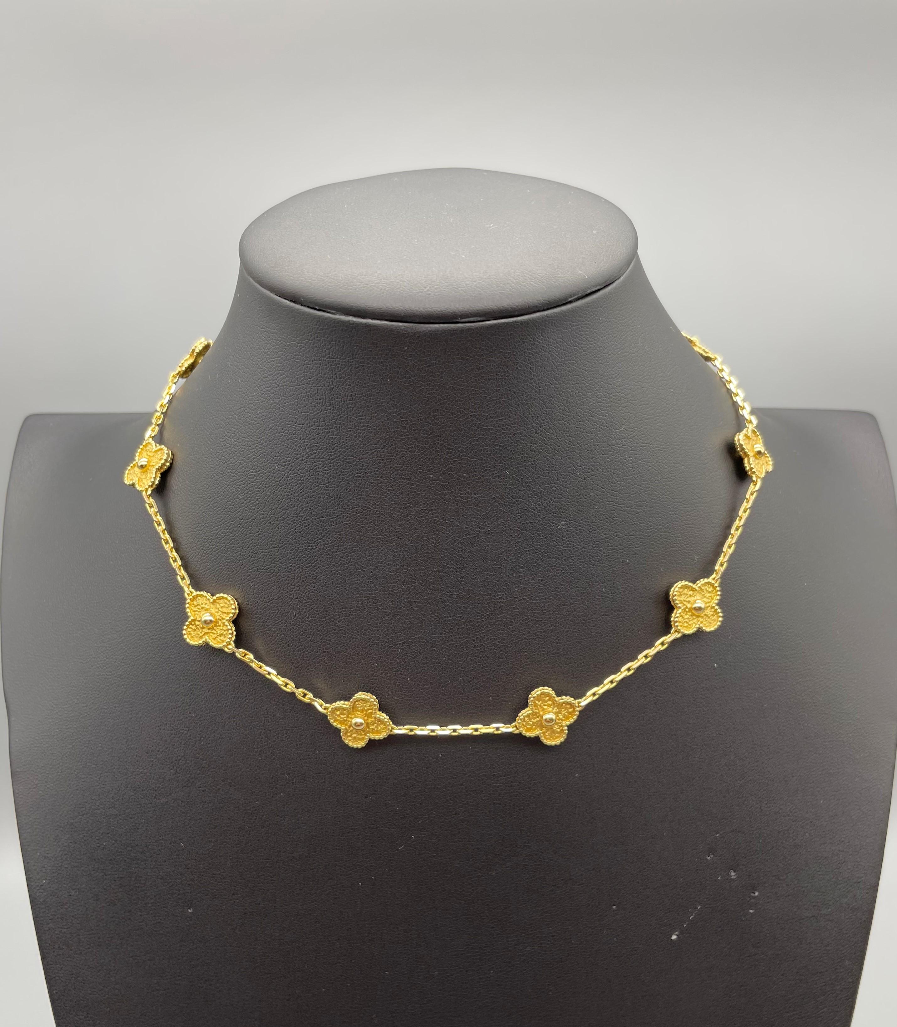 Van Cleef & Arpels Vintage Alhambra 10 Motif Necklace in 18K Yellow Gold In Excellent Condition In Dallas, TX