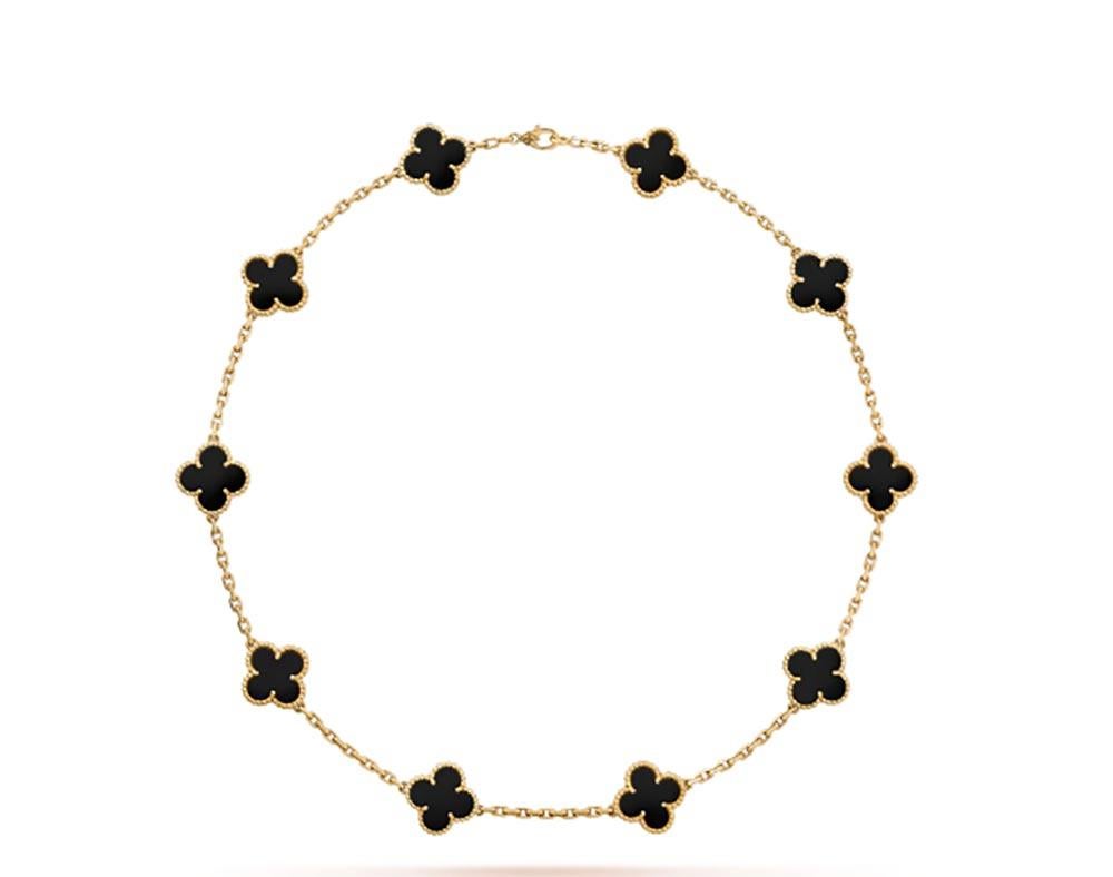 Van Cleef & Arpels Vintage Alhambra Halskette mit 10 Motiven aus Onyx und 18 Karat Gelbgold (Cabochon)