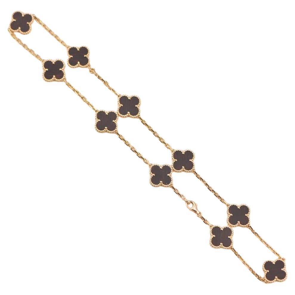 Van Cleef & Arpels Vintage Alhambra 10 Motif Rose Gold Letter Wood Necklace