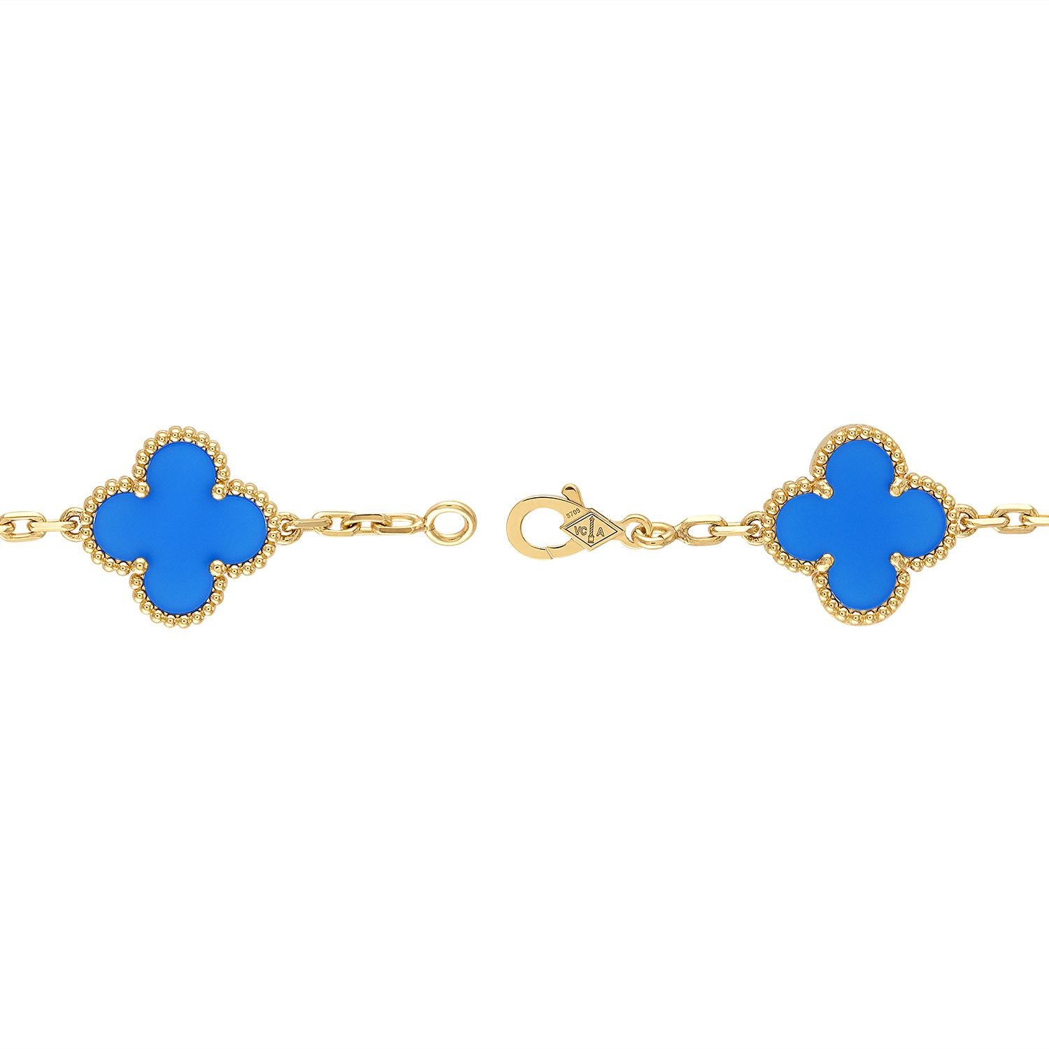 Women's or Men's Van Cleef & Arpels Vintage Alhambra 10 Motifs Agate Necklace, Yellow Gold
