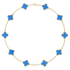Van Cleef & Arpels Vintage Alhambra 10 Motifs Agate Necklace, Yellow Gold