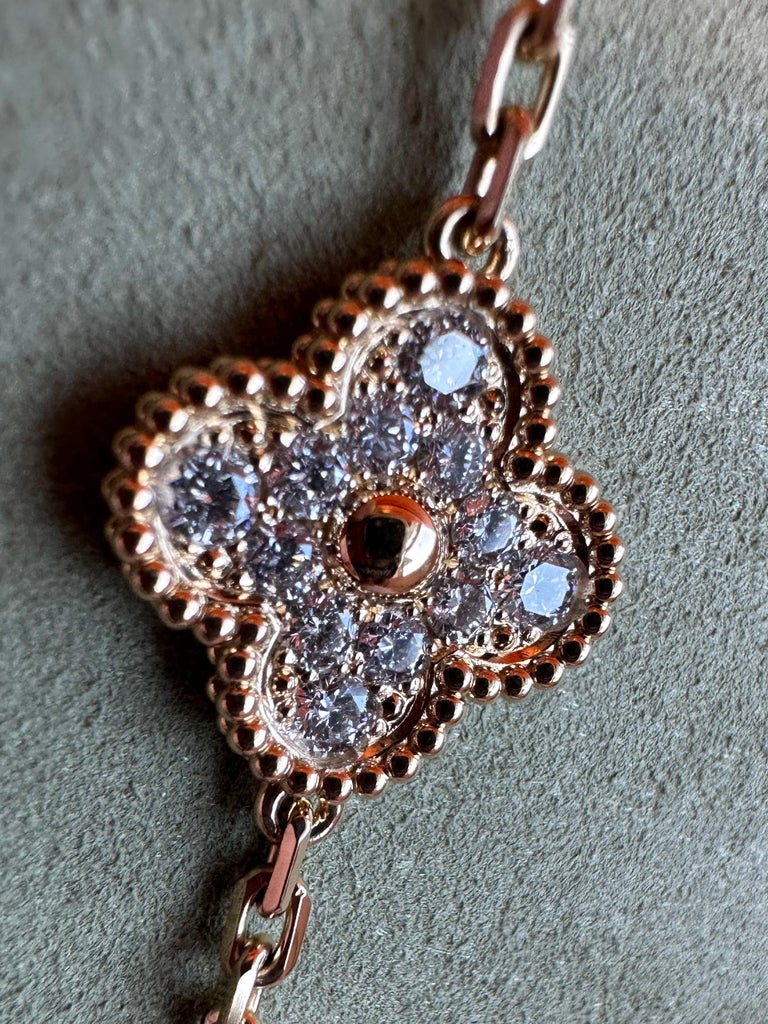 Van Cleef Arpels Vintage Alhambra 10 motifs Malachite Diamond Necklace, YG For Sale 8