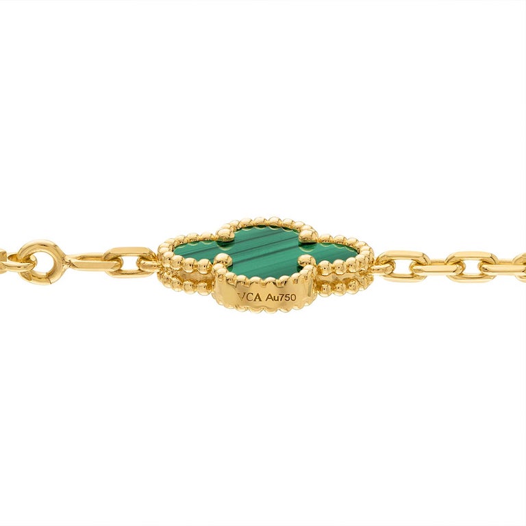 Women's Van Cleef Arpels Vintage Alhambra 10 motifs Malachite Diamond Necklace, YG For Sale
