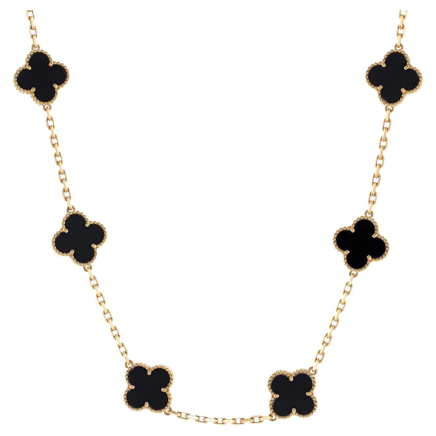 Van Cleef & Arpels Vintage Alhambra 10 Motifs Necklace 18K Yellow Gold and Onyx
