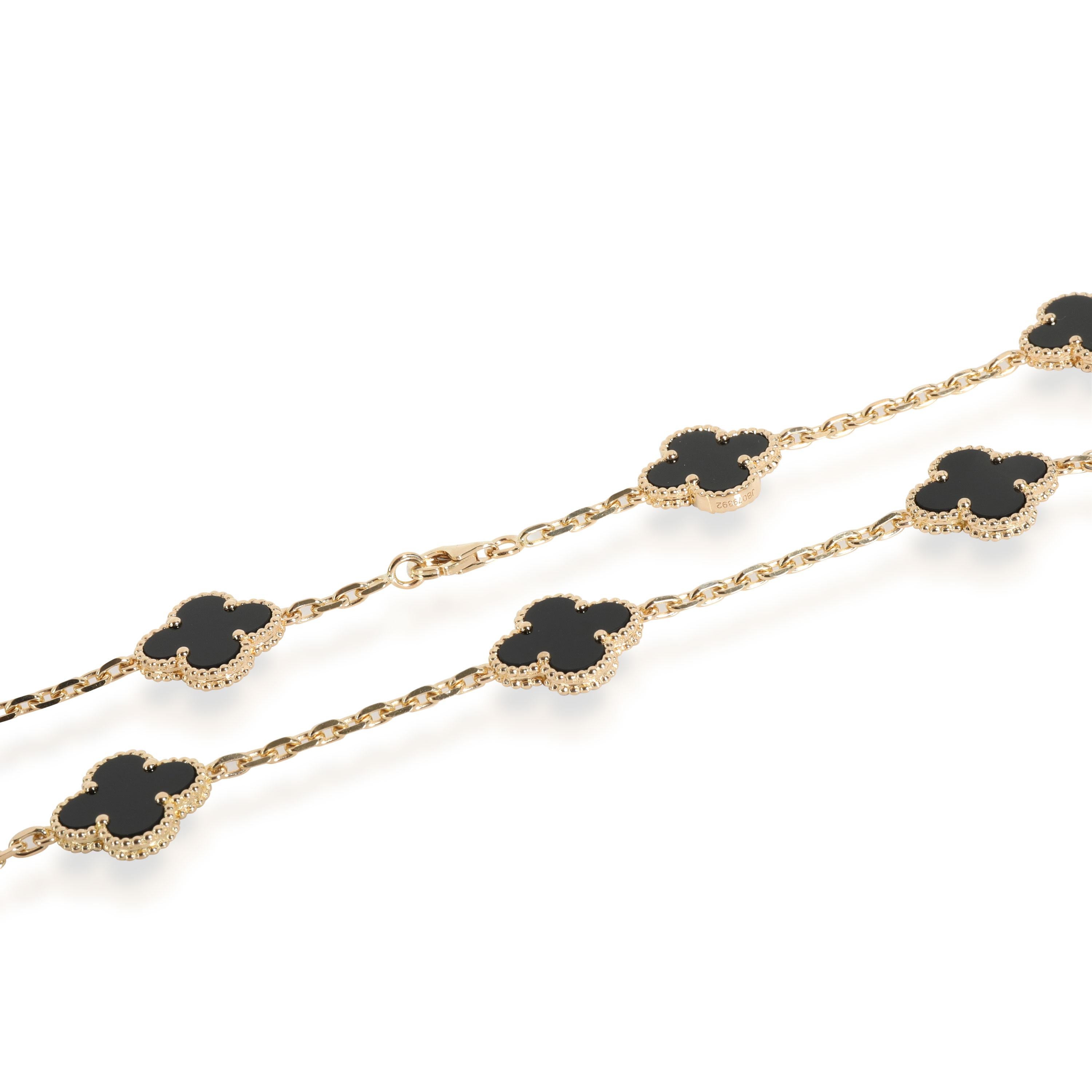Van Cleef & Arpels Vintage Alhambra 10 Station Onyx Necklace in 18k Yellow Gold In Excellent Condition In New York, NY