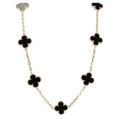 Van Cleef & Arpels Used Alhambra 10 Station Onyx Necklace in 18k Yellow Gold