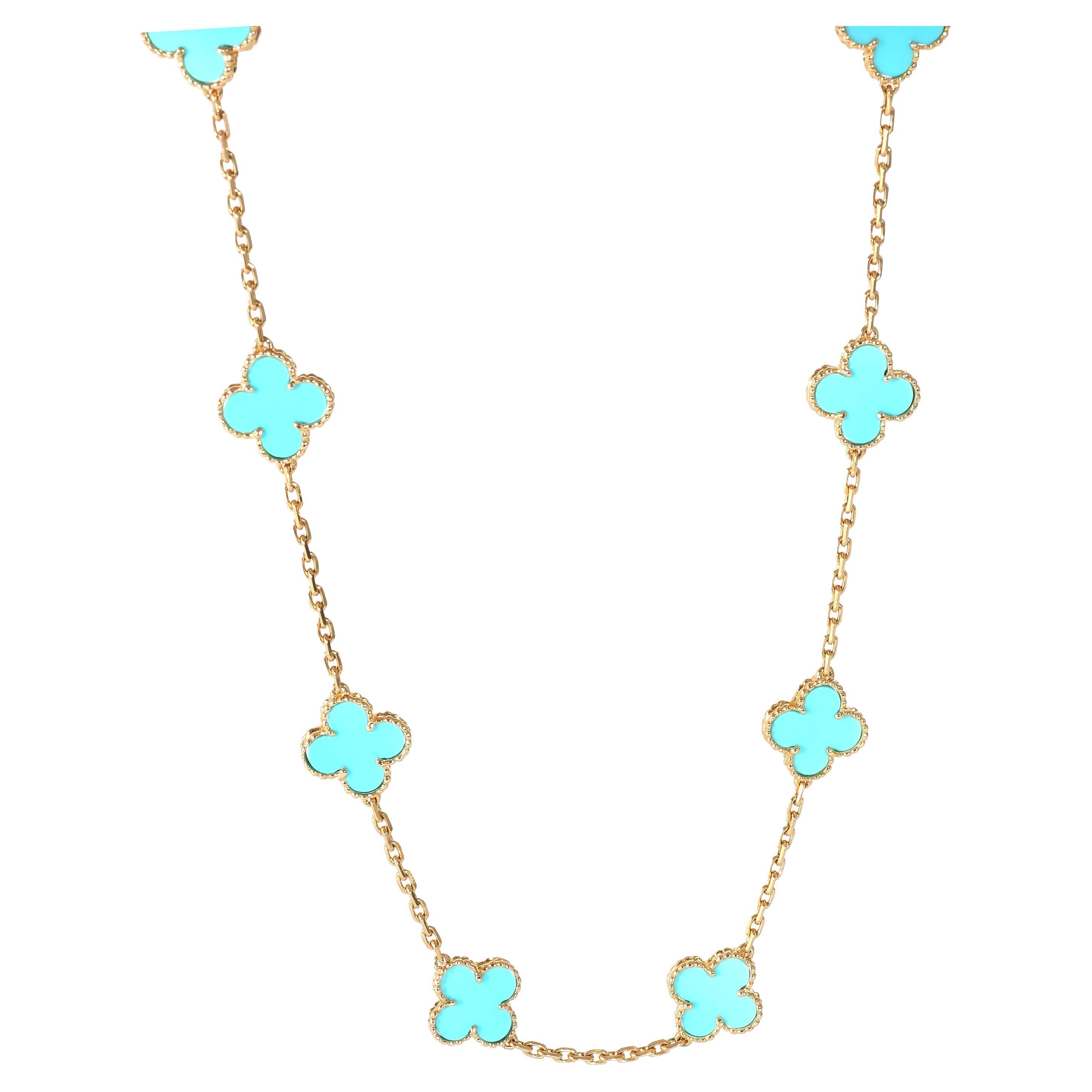 Van Cleef & Arpels Vintage Alhambra 10 Station Turquoise Necklace in 18K Gold For Sale
