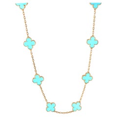 Van Cleef & Arpels Vintage Alhambra 10 Station Turquoise Necklace in 18K Gold