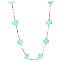 Van Cleef & Arpels Used Alhambra 10 Station Turquoise Necklace in 18K Gold