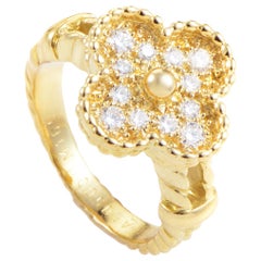 Van Cleef & Arpels Retro Alhambra 18 Karat Yellow Gold 0.32 Carat Diamond Ring