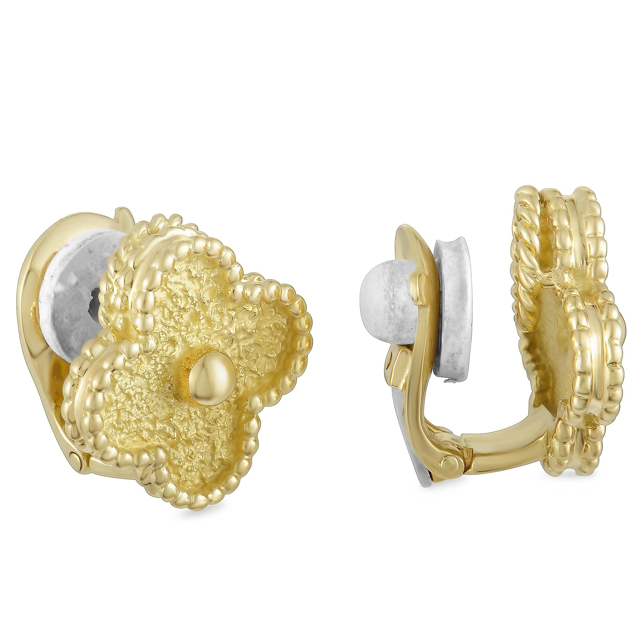 Van Cleef & Arpels Vintage Alhambra 18 Karat Yellow Gold Clip-On Earrings In Excellent Condition In Southampton, PA