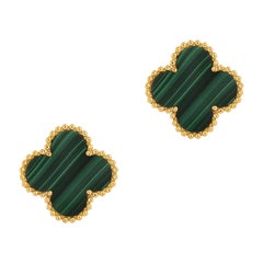 Van Cleef & Arpels Vintage Alhambra 18 Karat Yellow Gold Malachite Earrings