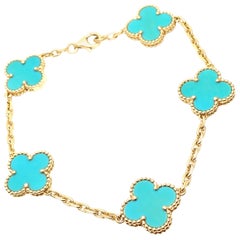 Van Cleef & Arpels Vintage Alhambra 18 Karat Yellow Gold Turquoise Bracelet