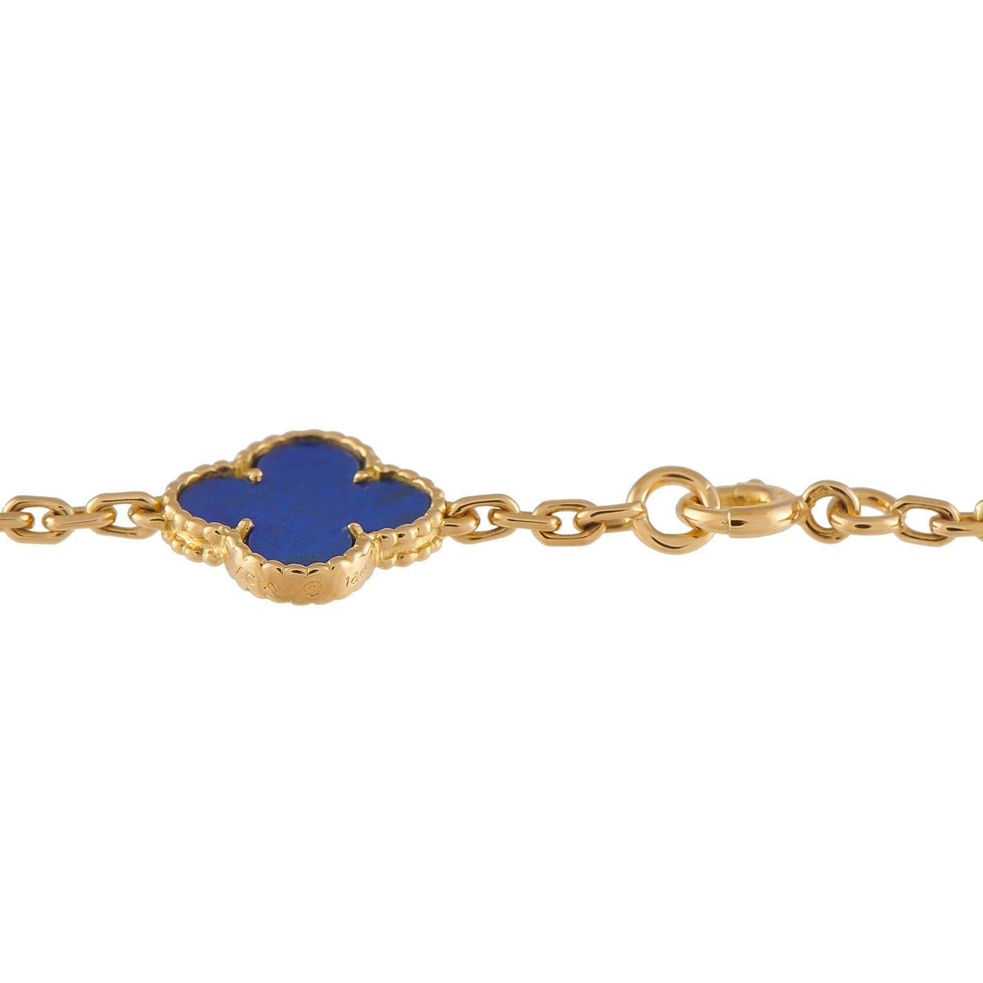 Mixed Cut Van Cleef & Arpels Vintage Alhambra 18K Gold Lapis 20-Motif Necklace VC16-071825 For Sale