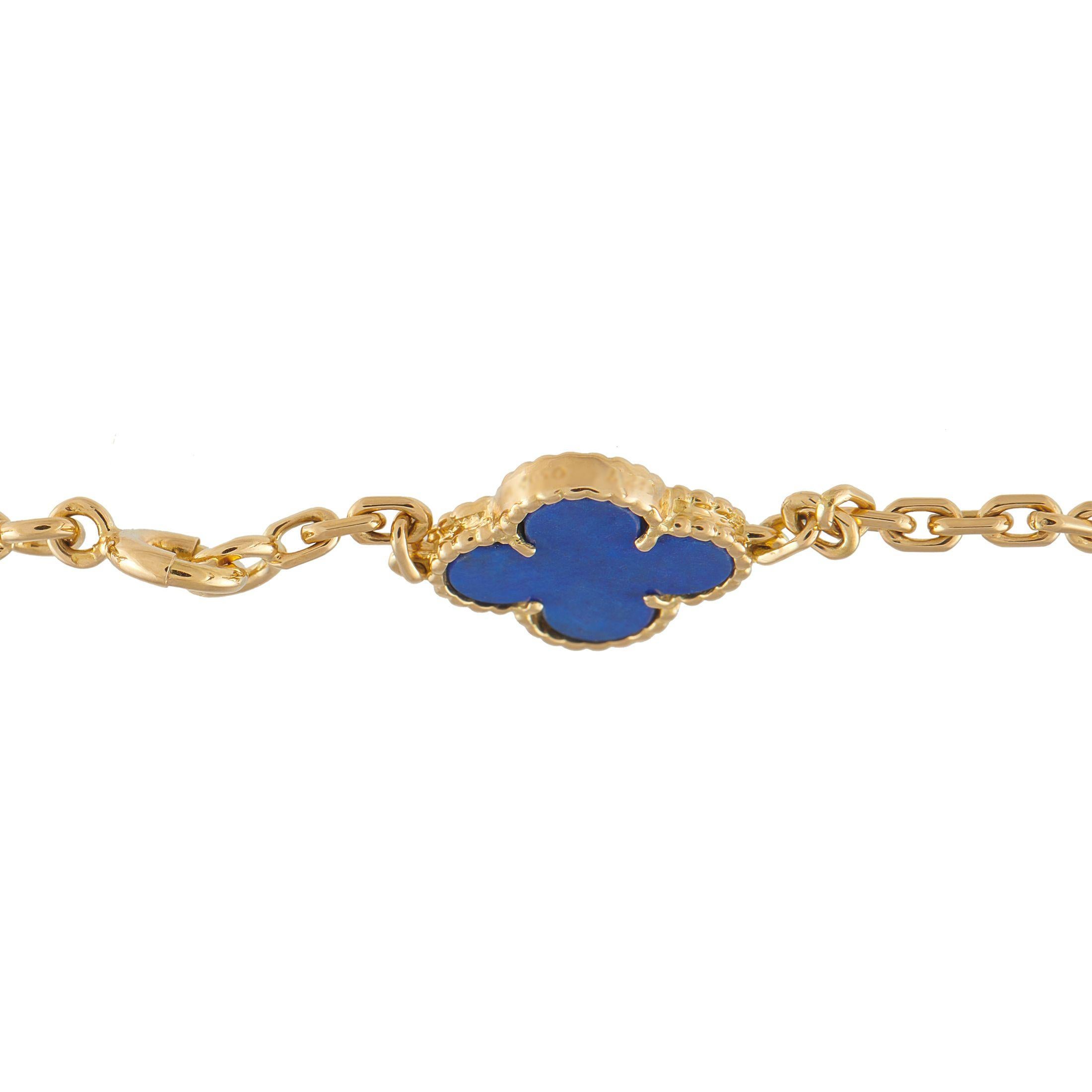 Van Cleef & Arpels Vintage Alhambra 18K Gold Lapis 20-Motif Necklace VC16-071825 In Excellent Condition For Sale In Southampton, PA