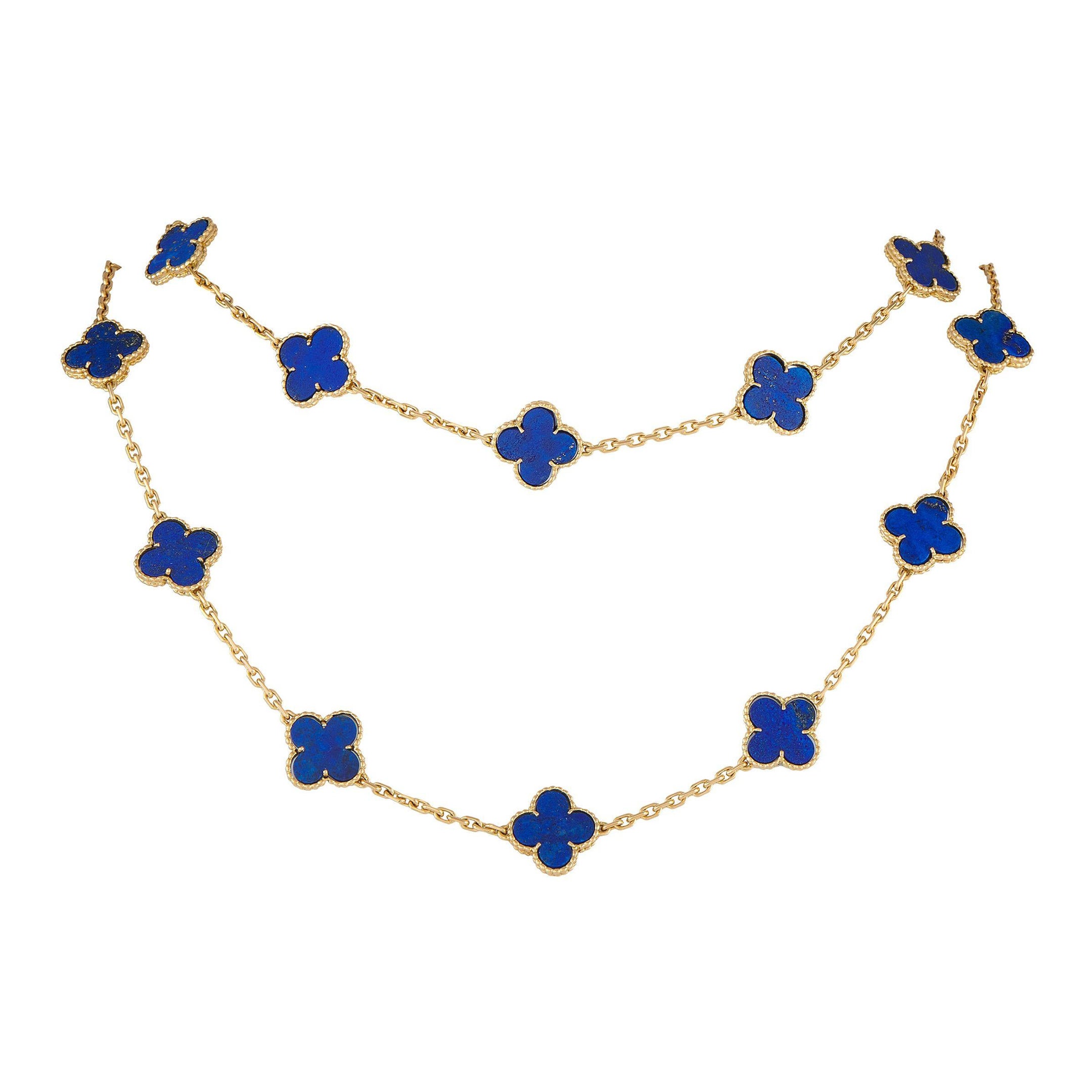 Van Cleef & Arpels Vintage Alhambra 18K Gold Lapis 20-Motif Necklace VC16-071825