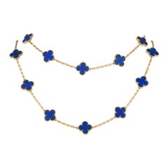 Van Cleef & Arpels Collar Vintage Alhambra de oro de 18 quilates con 20 motivos de lapislázuli VC16-071825