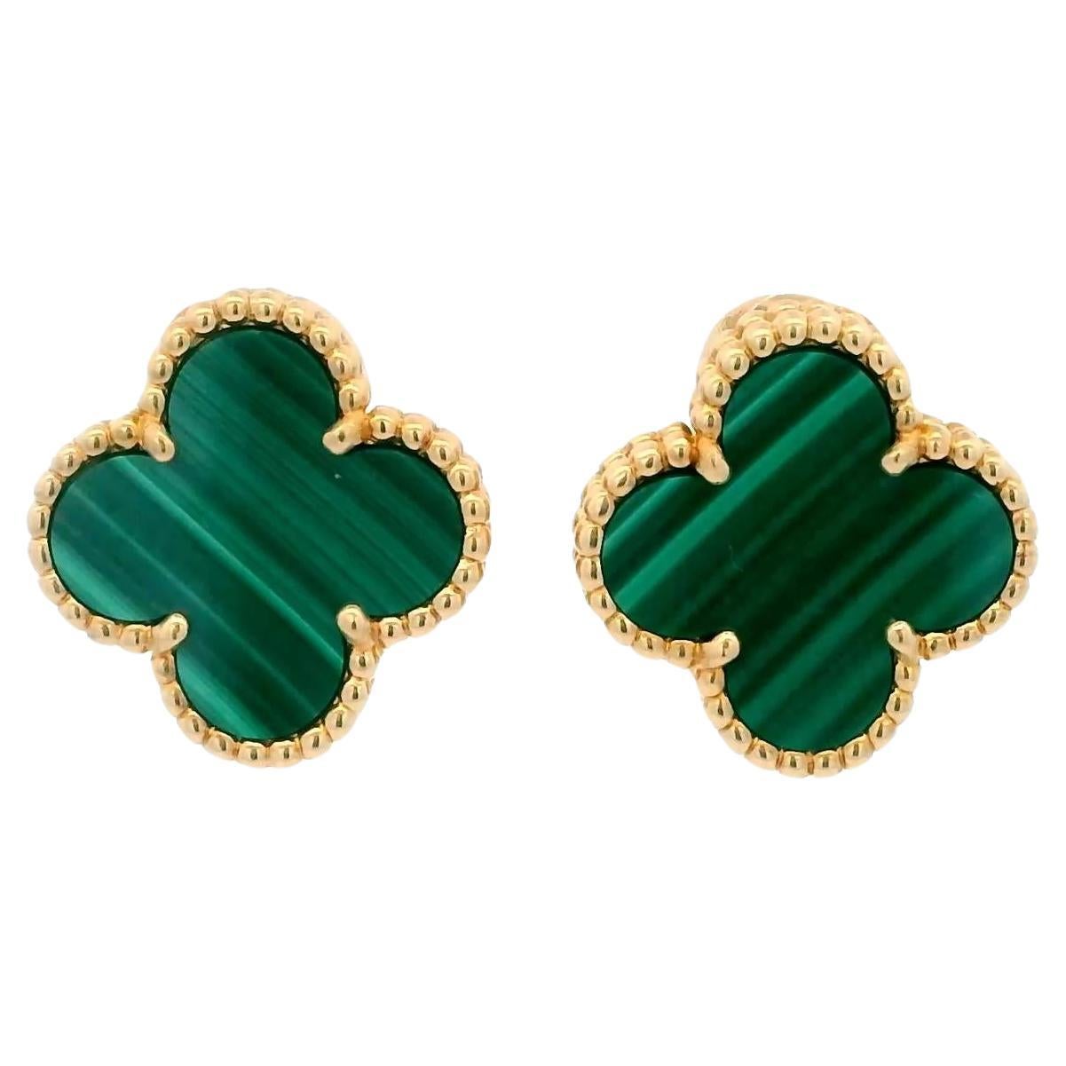 Pendientes Van Cleef & Arpels Vintage Alhambra, oro de 18 quilates y malaquita Caja y papeles