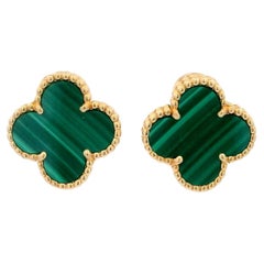 Van Cleef & Arpels Vintage Alhambra, boucles d'oreilles en or 18 carats et malachite, boîte et papiers