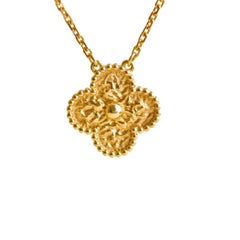 Van Cleef & Arpels Vintage Alhambra 18K Hammered Yellow Gold Pendant Necklace
