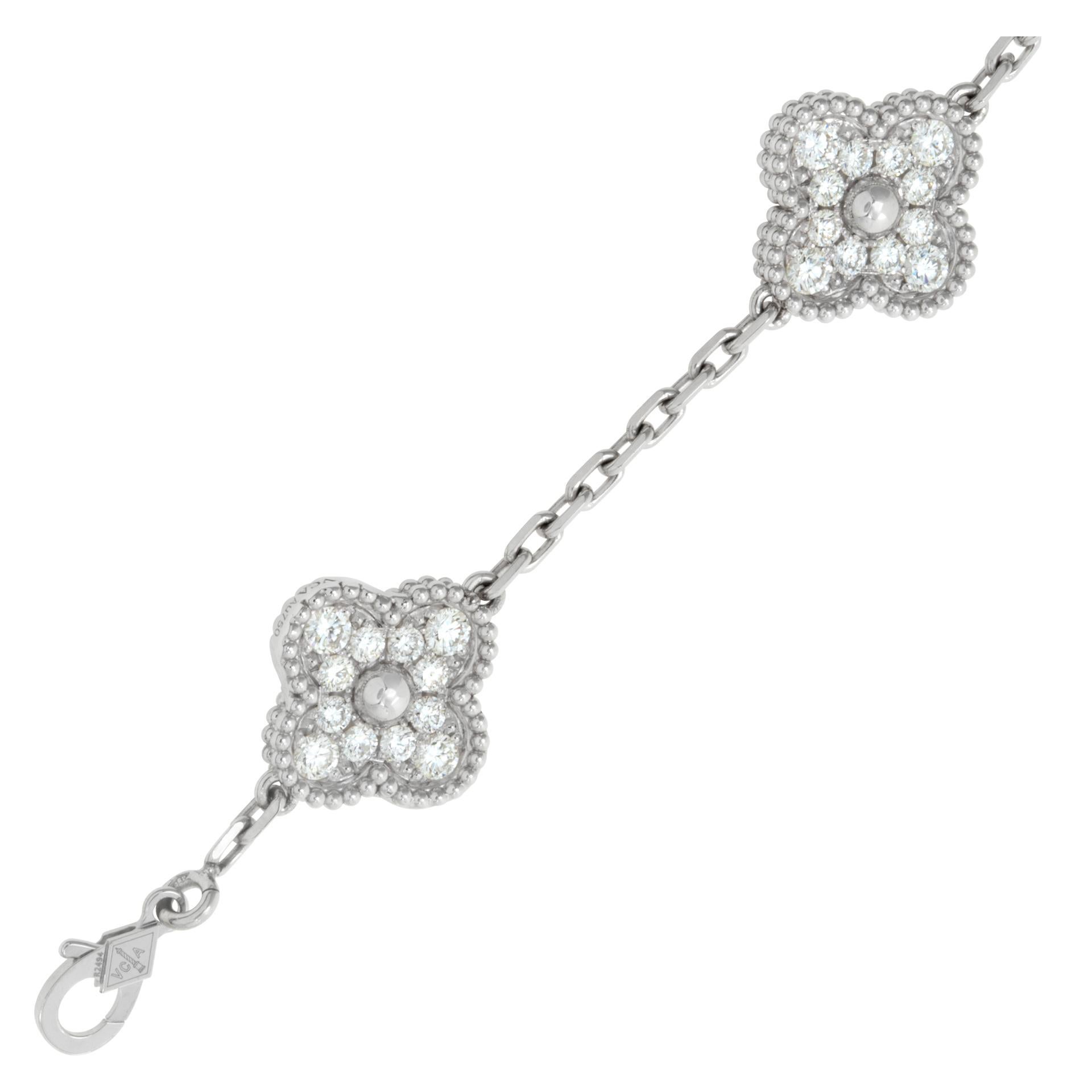 Van Cleef & Arpels Vintage Alhambra 18k white gold 5 motif diamond bracelet. VCARA41500. Length 7.5'' with 2.42 carats in diamonds. Complete with box and papers dated 08/2018.