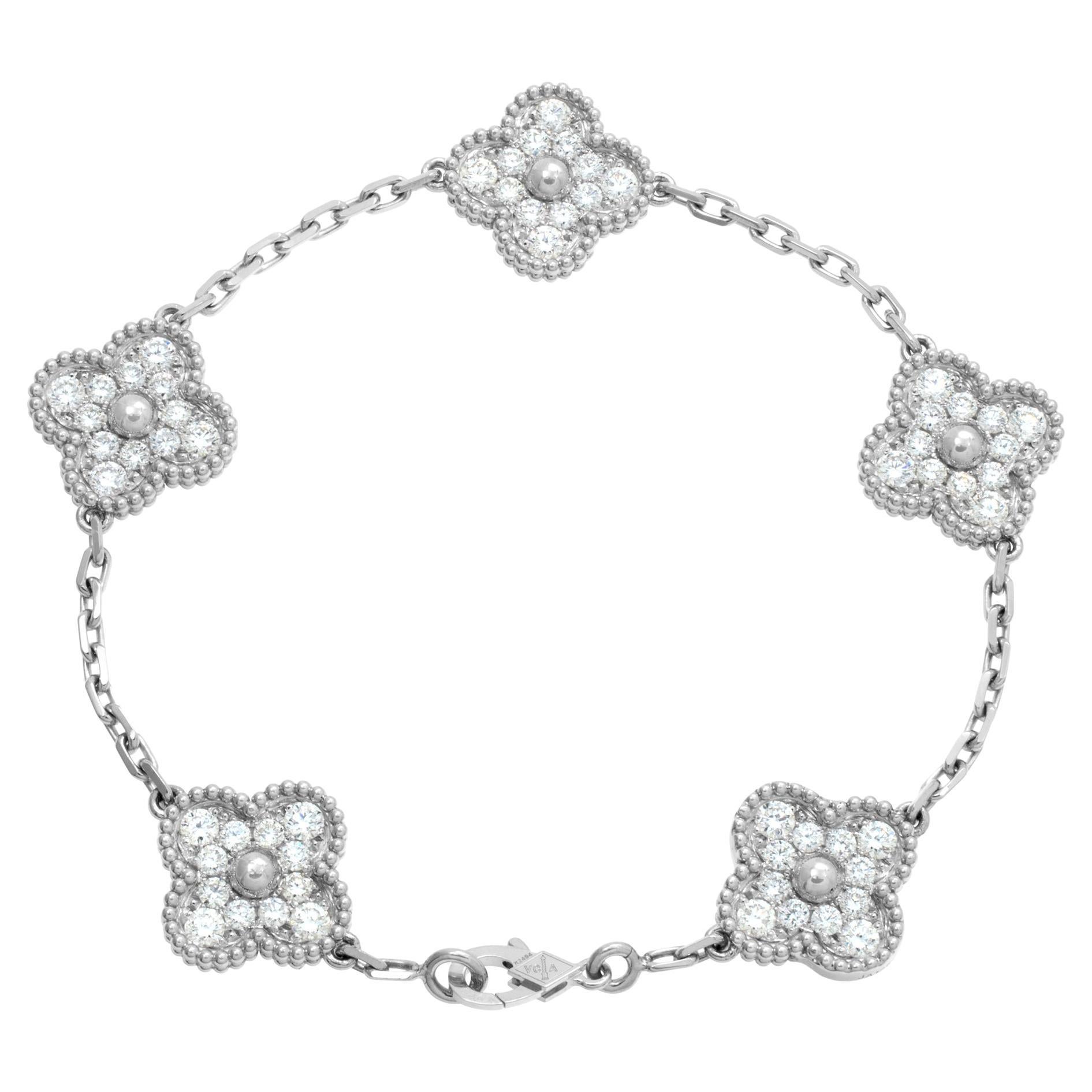 Van Cleef & Arpels Vintage Alhambra 18k White Gold 5 Motif Diamond Bracelet