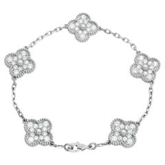 Van Cleef & Arpels Bracelet vintage Alhambra  5 motifs en or blanc 18 carats et diamants