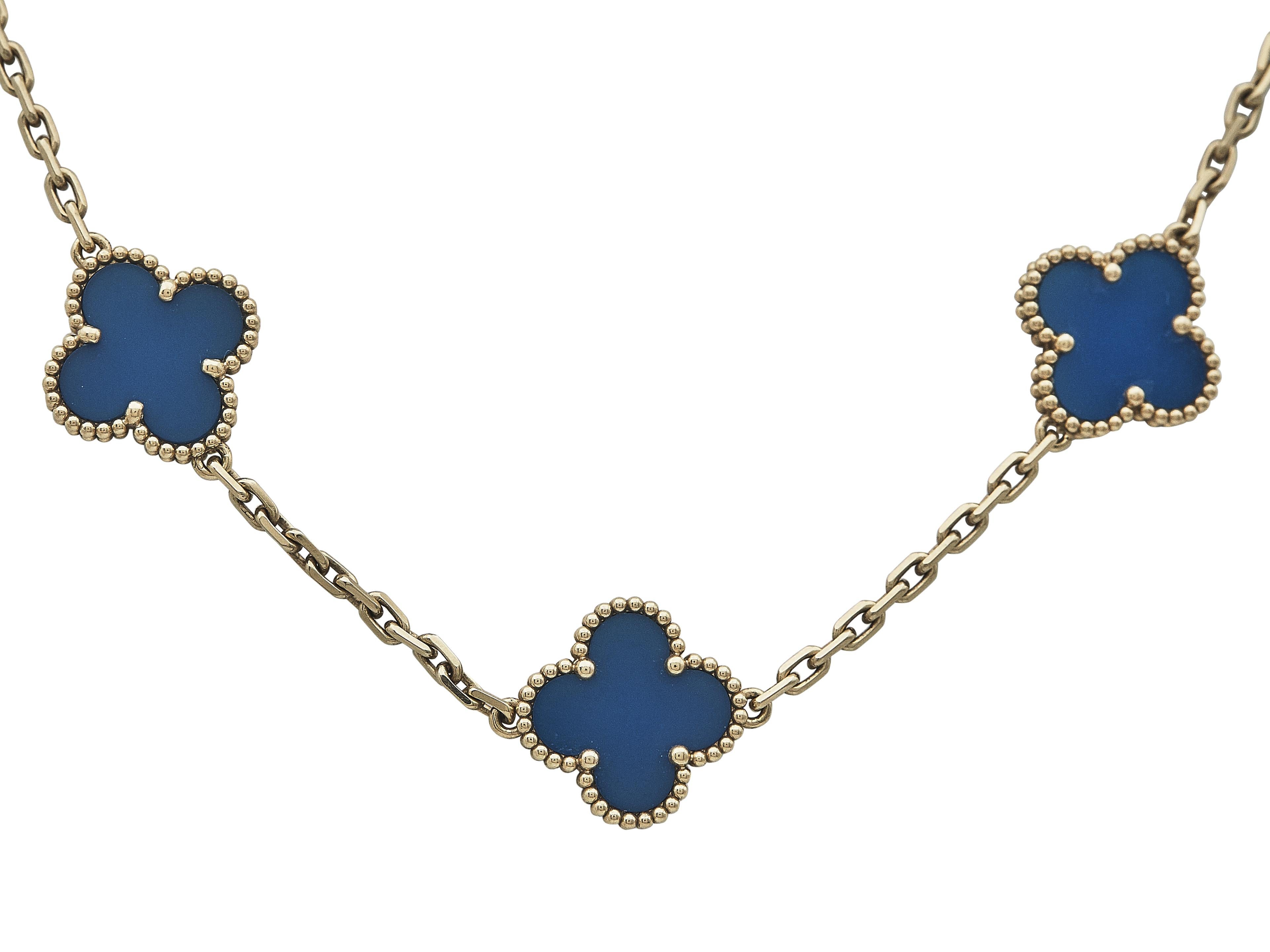 Van Cleef & Arpels Vintage Alhambra 18K Yellow Gold Agate 10 Motifs Necklace In Excellent Condition In New York, NY