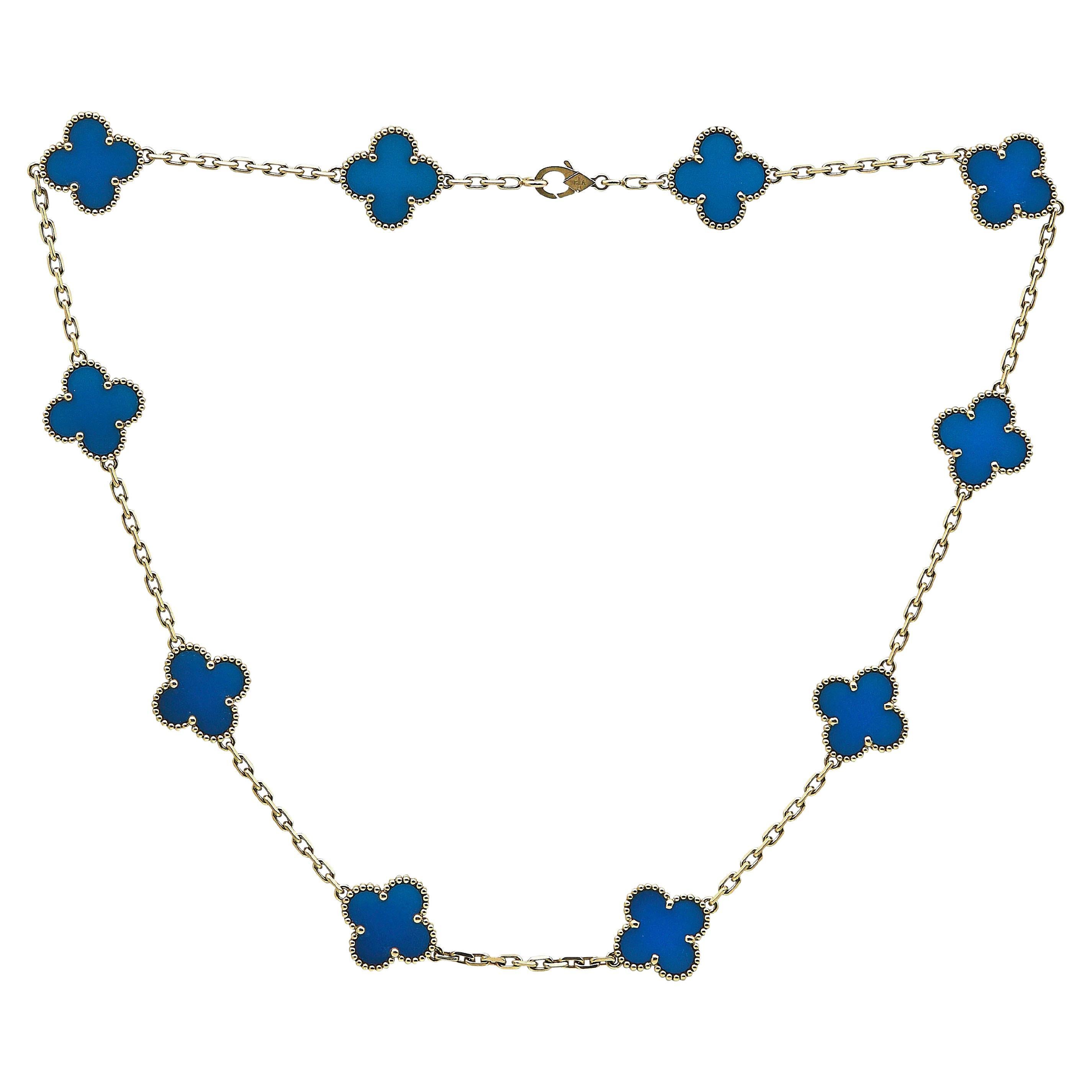 Van Cleef & Arpels Vintage Alhambra 18K Yellow Gold Agate 10 Motifs Necklace
