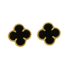 Van Cleef & Arpels Vintage Alhambra 18k Yellow Gold Black Onyx Earrings