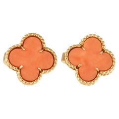 Van Cleef & Arpels Vintage Alhambra 18K Yellow Gold Coral Earrings