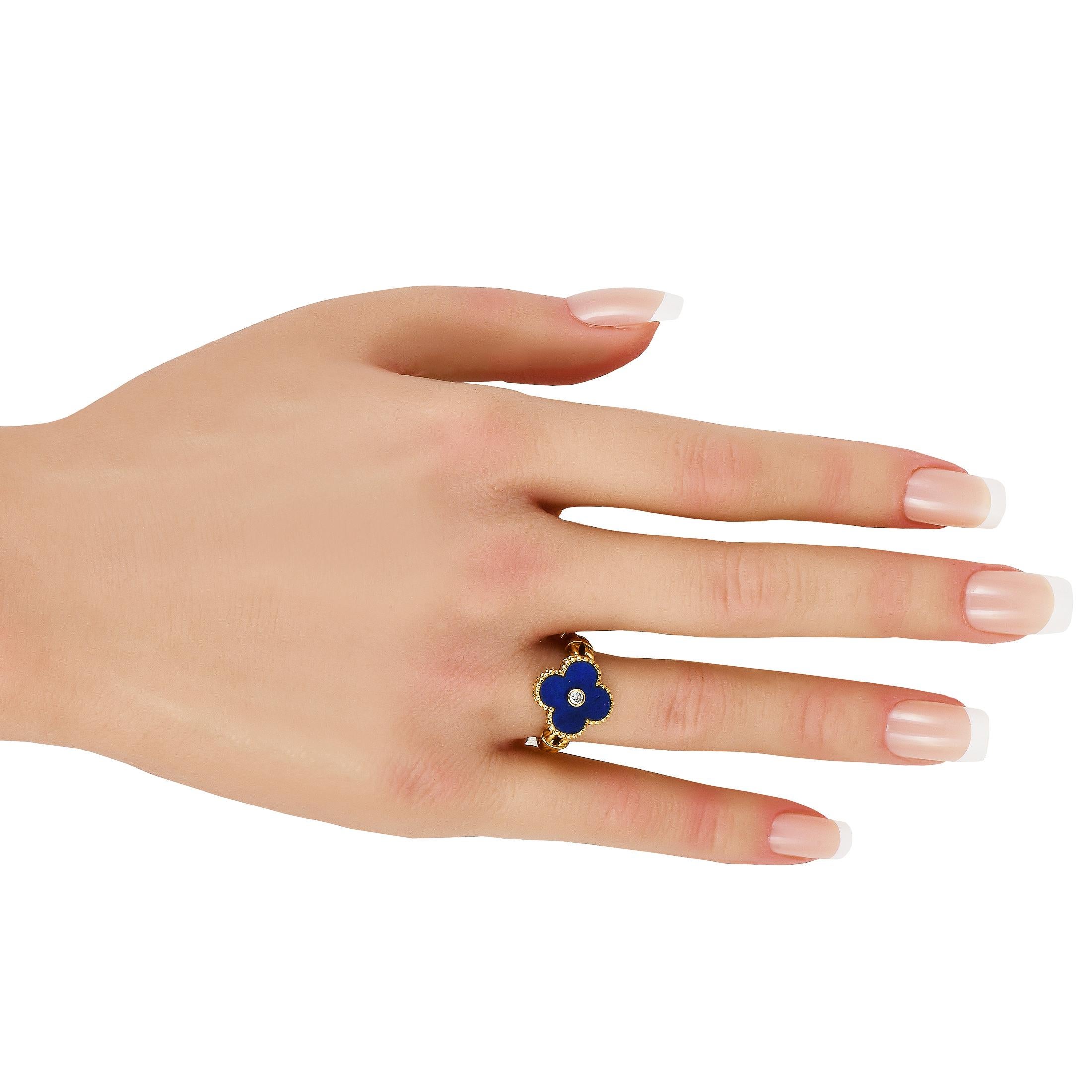 Van Cleef & Arpels Vintage Alhambra Ring aus 18 Karat Gelbgold mit Diamant und Lapislazuli (Rundschliff)